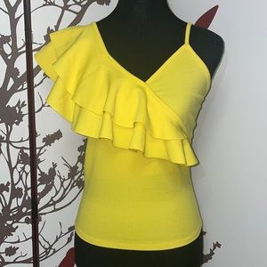 TOP CHIC Size S Yellow One Shoulder Ruffle Tank Top Blouse NWOT $28 PRICE DROP❗️